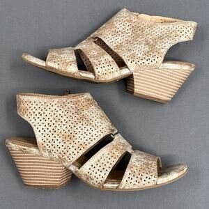 Naturalizer Soul Womens 9M Sandal Golden Tan Wedge Block Heel Gladiator Peep Toe